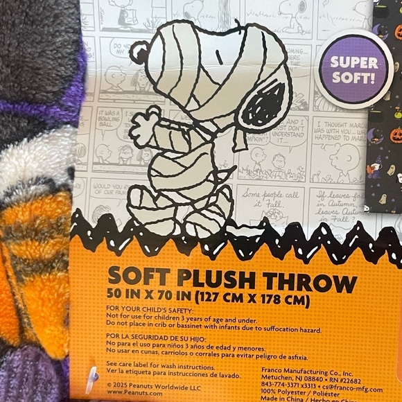 Peanuts Snoopy and Woodstock Halloween plush throw blanket 50x70 - Picture 2 of 4